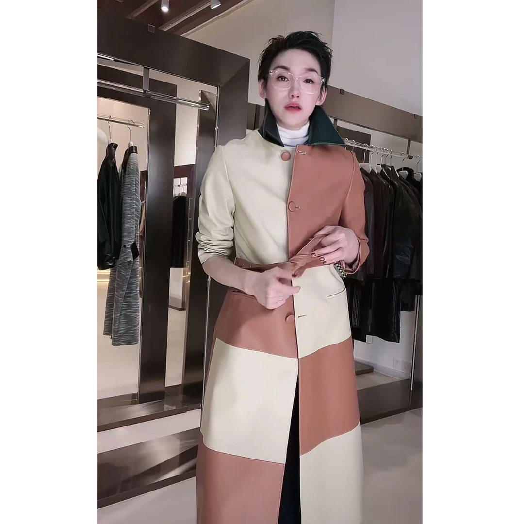 进口皮料  拼色 POLO领  外套  WT1220