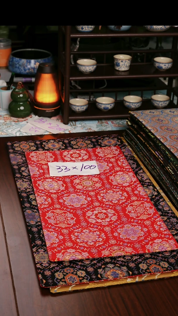 【天青宝相花紫红双面】中国风干泡织锦茶席33*100