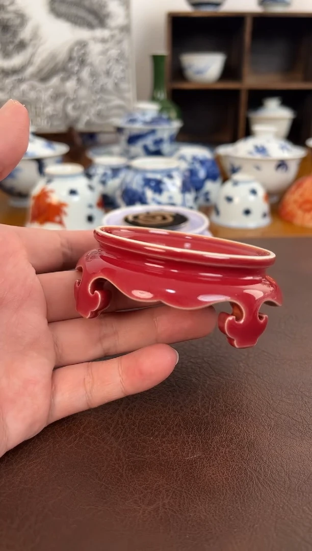 照夜白高温单色釉鼓凳盖置