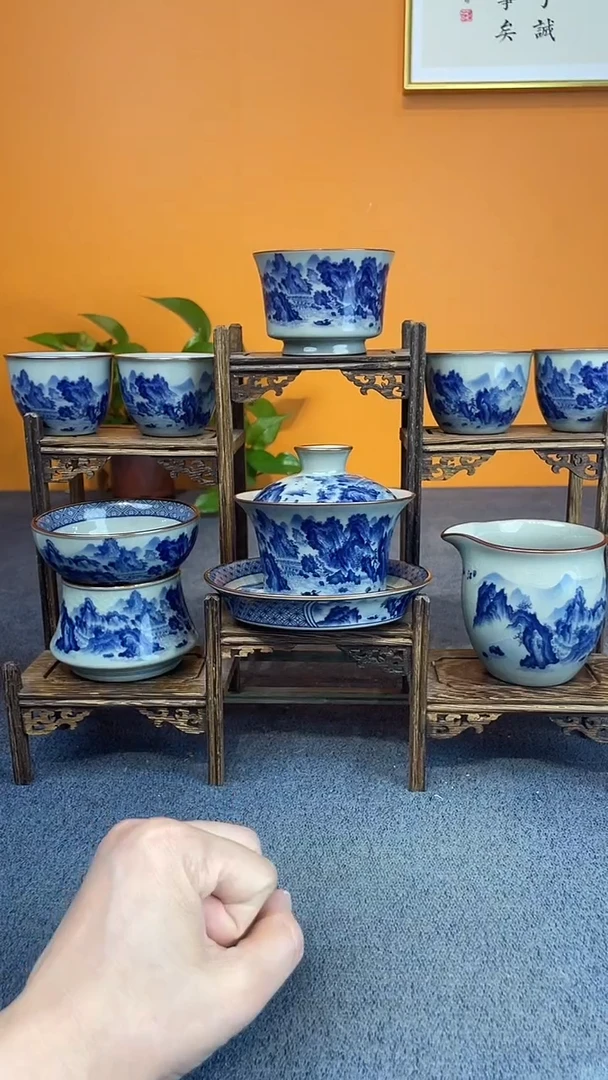 陶瓷景德镇釉下青花八件套＋壶