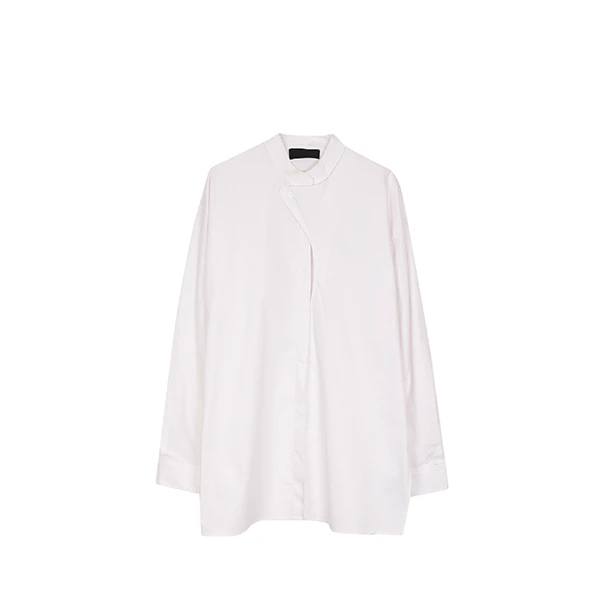 【纯洁】月光山茶”时尚百搭长袖立领不规则衬衣女C23062311