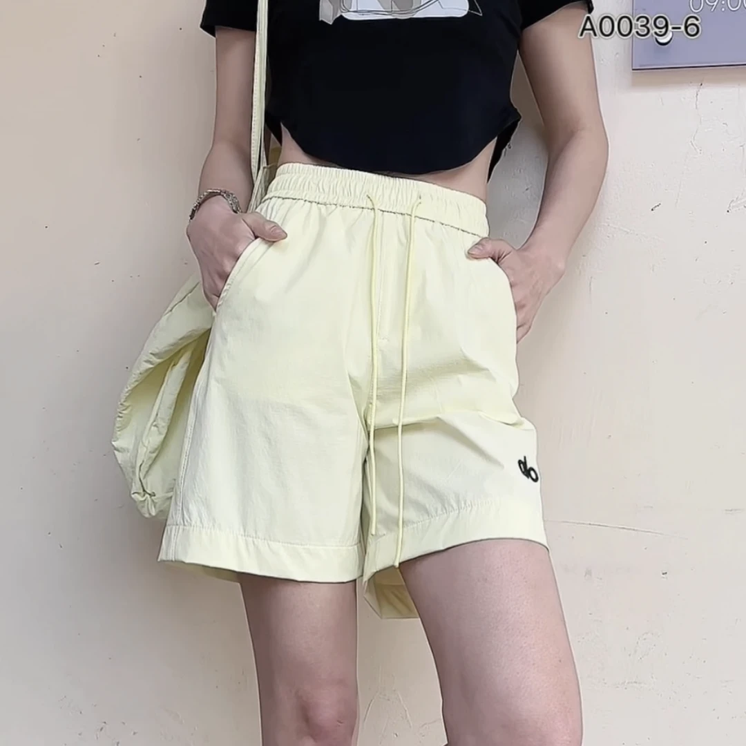 纯色抽绳休闲短裤女夏季松紧腰宽松薄款阔腿裤子小个子a字遛弯裤