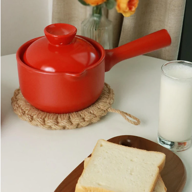 小奶锅红色陶瓷无涂层宝宝辅食锅家用小锅1升迷你单柄砂锅