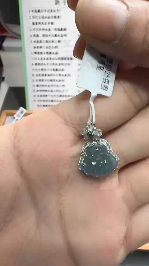 【闪购商品】翡翠吊坠(不含链)银S925镶嵌翡翠笑佛S925银围镶吊坠