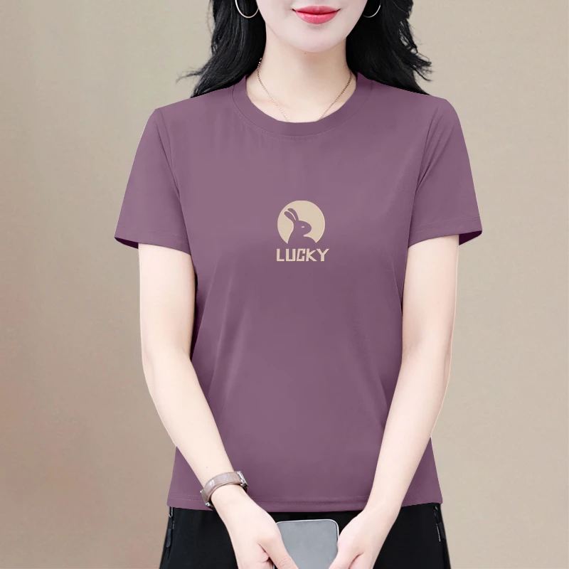 2025新款大码休闲时尚潮流女士短袖t恤夏季宽松圆领印花洋气上衣