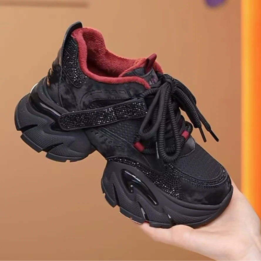 达芙妮新款毛茸茸加绒老爹鞋秋冬新款百搭增高时尚休闲鞋女鞋LL