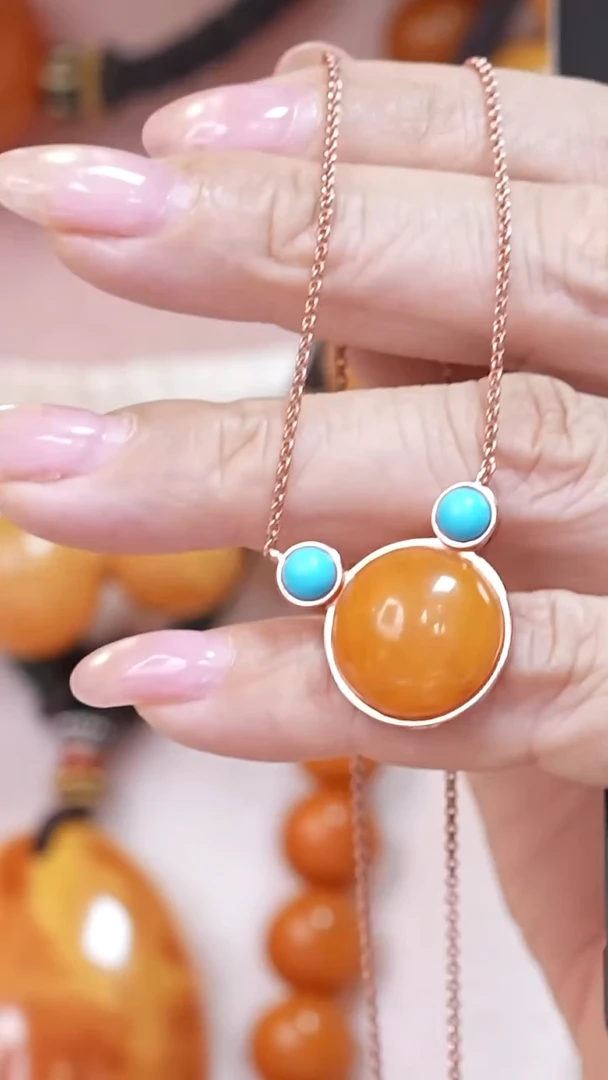 蜜蜡颈饰银S925镶嵌6456天然蜜蜡珠宝奇石云端妖孽全部保真