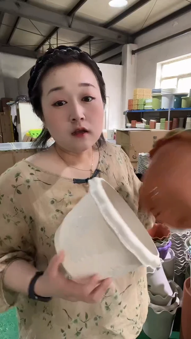 2套浮雕花盆2003，米白色