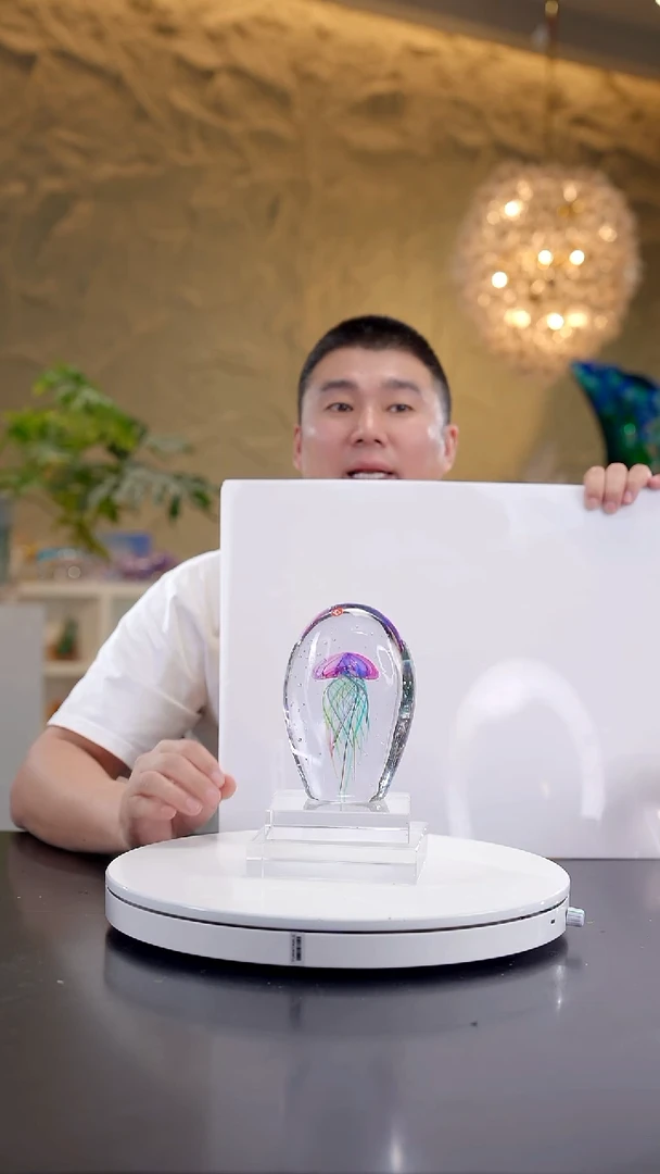 摆件飞*金红色水母摆件+底座52号