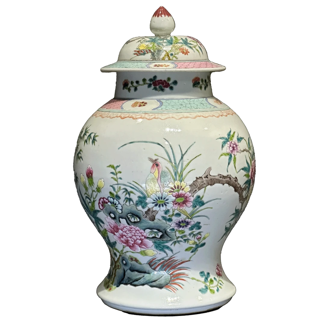 25201463y粉彩花鸟纹将军罐