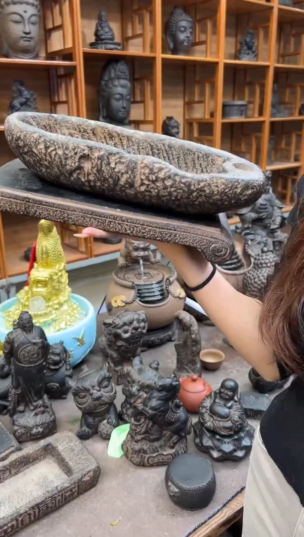 陶土【火山泥】牛槽盆+大江枫底座