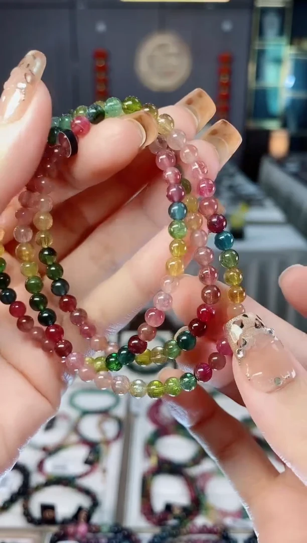 未镶嵌收藏级老矿色标三圈手串4mm+碧玺伊****）dan多样性发货一条