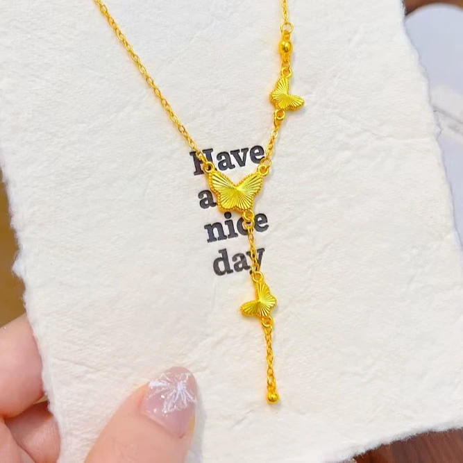 铜合金项链 不掉色金色蝴蝶流苏项链女精致轻奢时尚百搭锁骨链