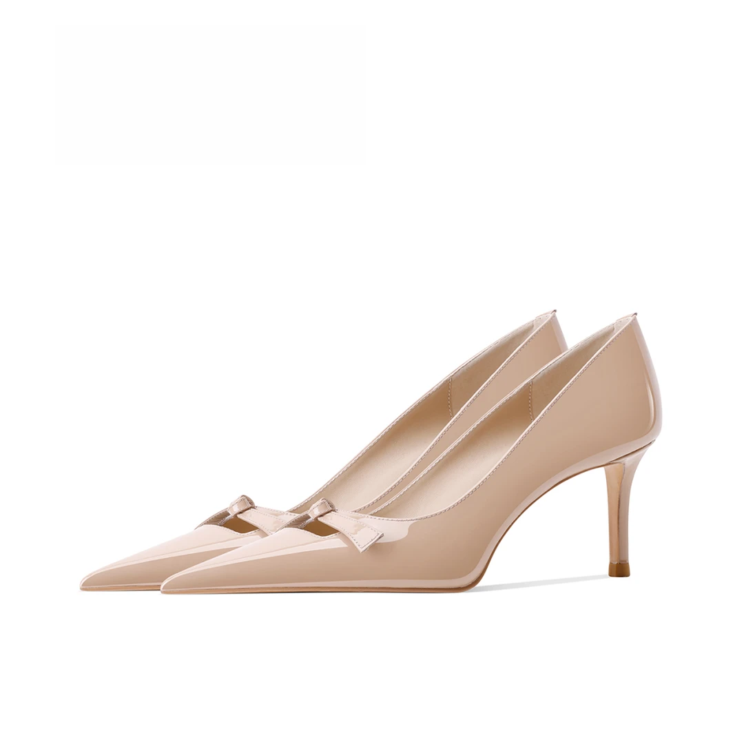 「周周studio」2025年春季性感尖头裸色低跟鞋真皮细跟浅口单鞋气质