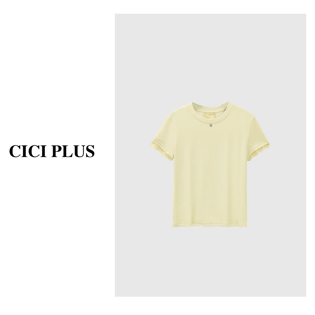 【CICI PLUS】 2025早春“兰精”圆领蕾丝高级感T恤打底25C6031