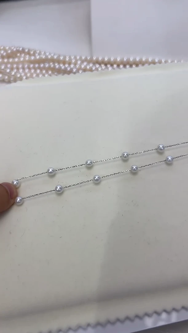 淡水珍珠银S925镶嵌颈饰健***天18颗白珠满天星项链