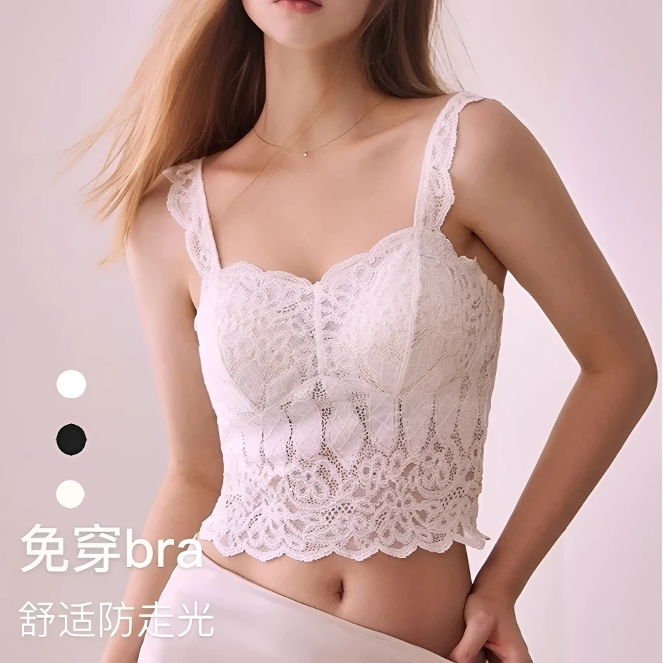 防走光小胸薄款抹胸蕾丝美背免穿内衣少女风背心吊带抹胸打底性感