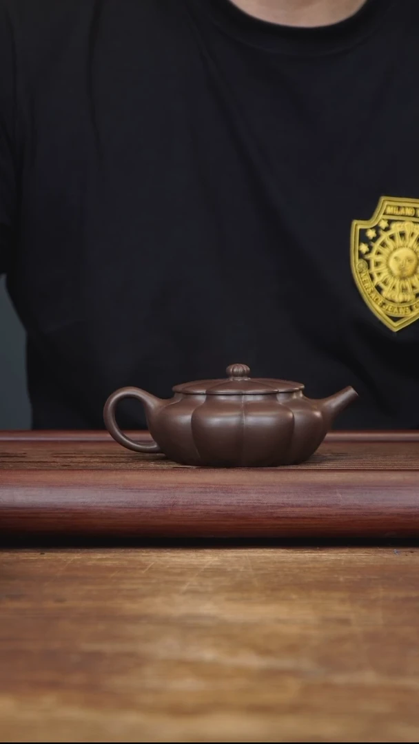 茶壶紫砂200ml 筋纹扁晨 紫泥