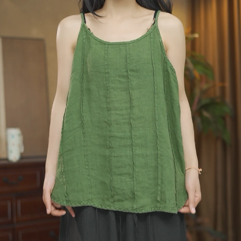 【夏布与麻】2025夏季新款6747亚麻炒色做旧宽松吊带