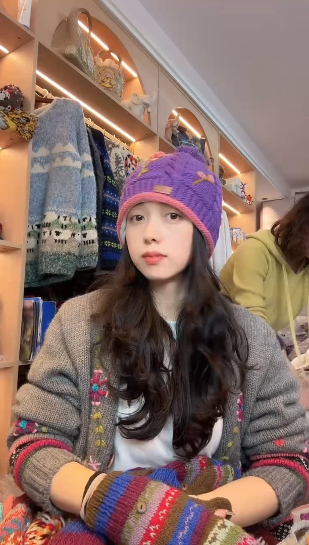 羊毛美利奴紫色韩版针织帽