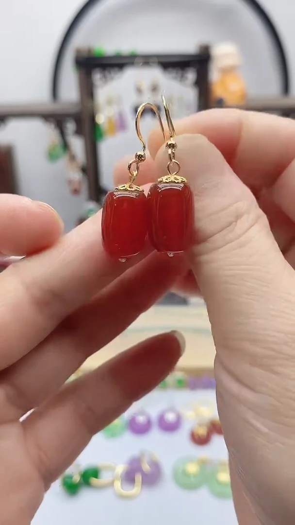 14K金镶嵌南红玛瑙耳饰64