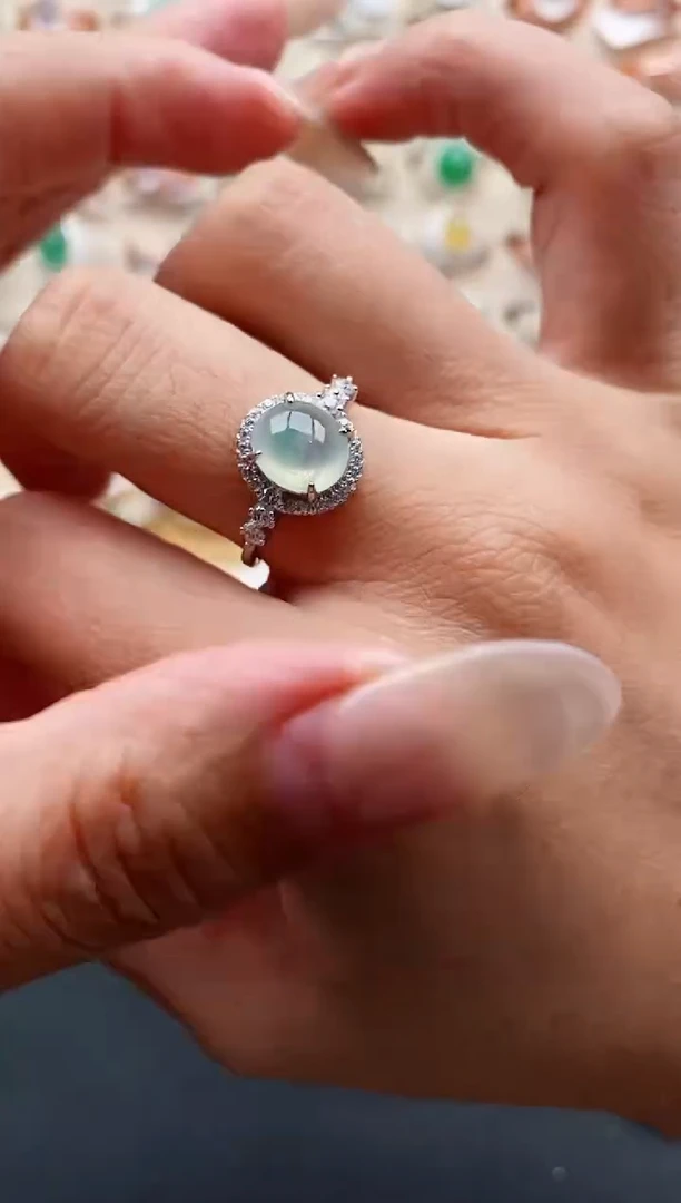 银S925镶嵌戒指翡翠缅甸天然A货翡翠22   3-5