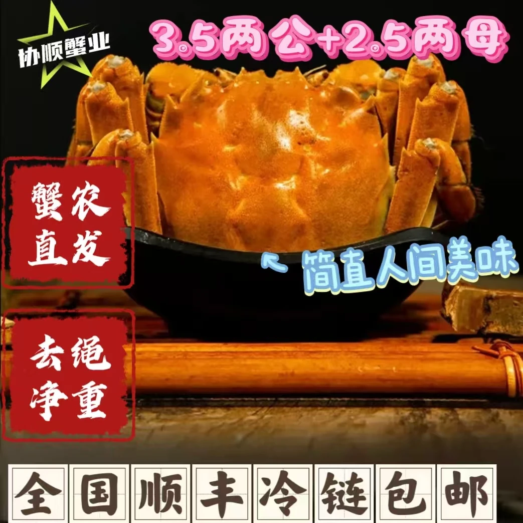 【活蟹2.5母】江苏精品大闸蟹3.6-3.4两公-2.6-2.4两母蟹8-12只装