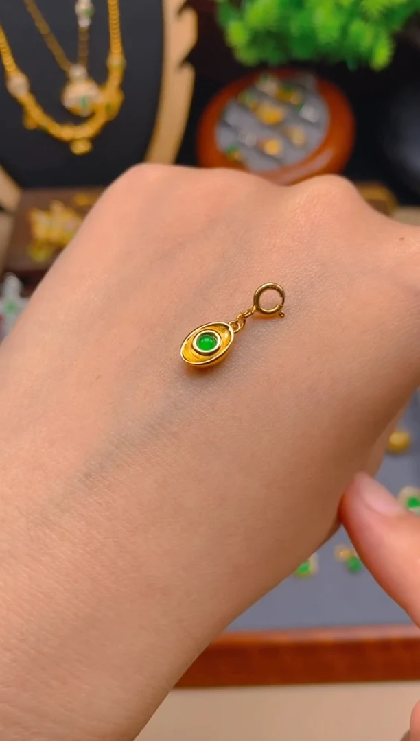 翡翠银S925镶嵌吊坠(不含链)元宝万能扣