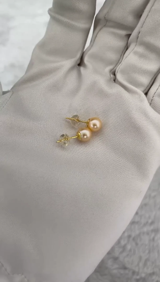 银S925镶嵌耳钉海水珍珠AK羽皇金素钉6.5-7mm