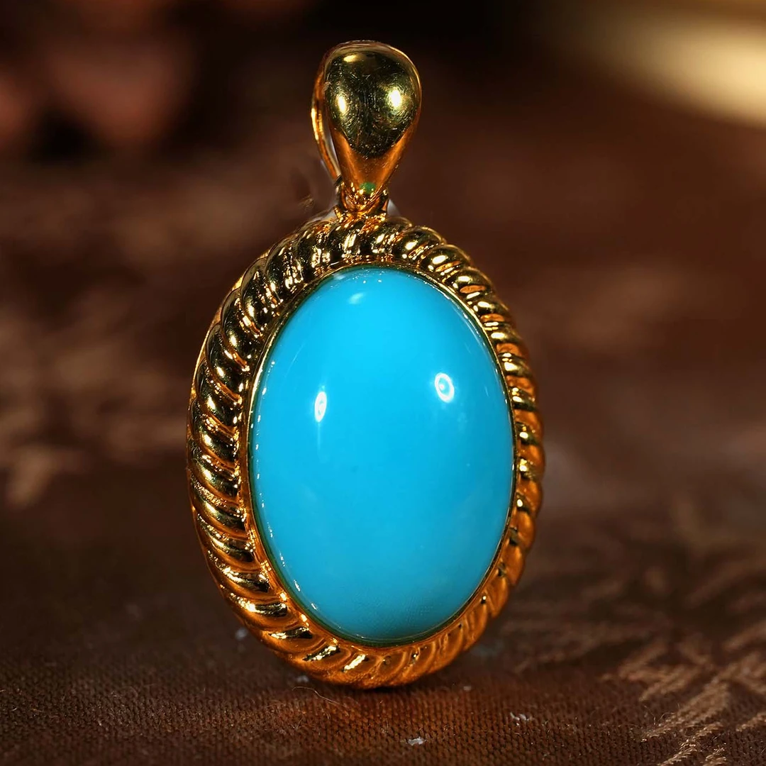 【婧婧精选】藏品 · 18K 原矿绿松石蛋面吊坠 全品暴力蓝