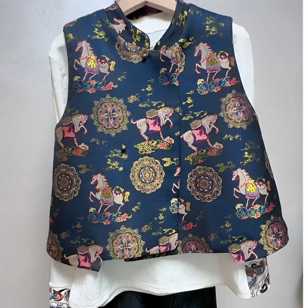 加棉提花加厚复古立领秋冬奢华复古民族风保暖唐装马夹马甲