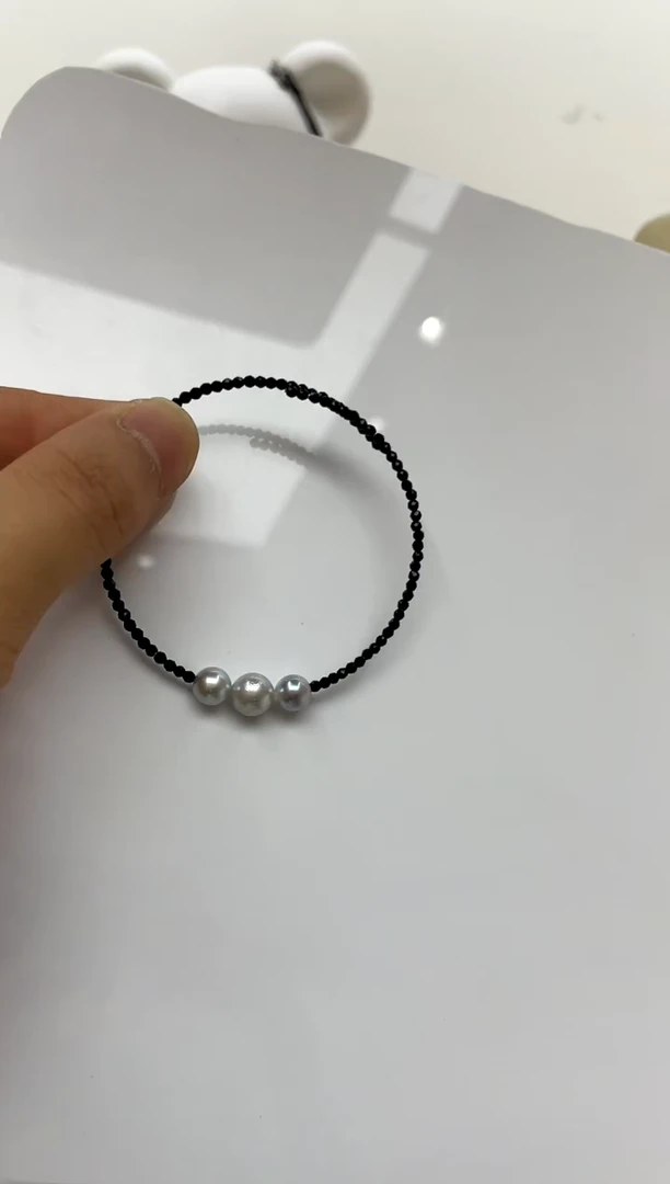 银S925镶嵌手镯海水珍珠7-8 6-7