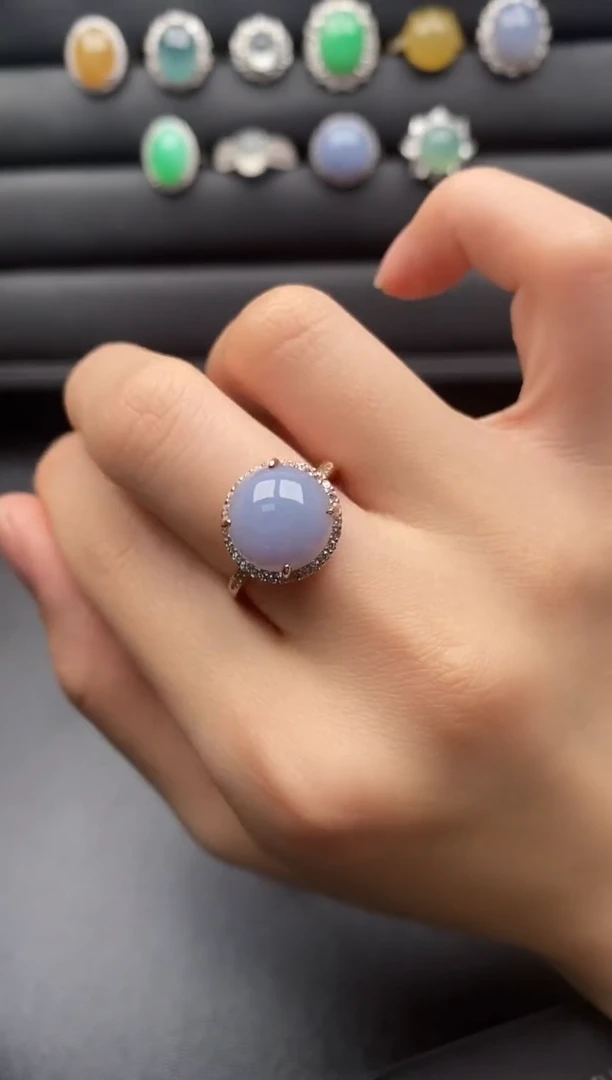 银S925镶嵌戒指翡翠一物一证一礼盒