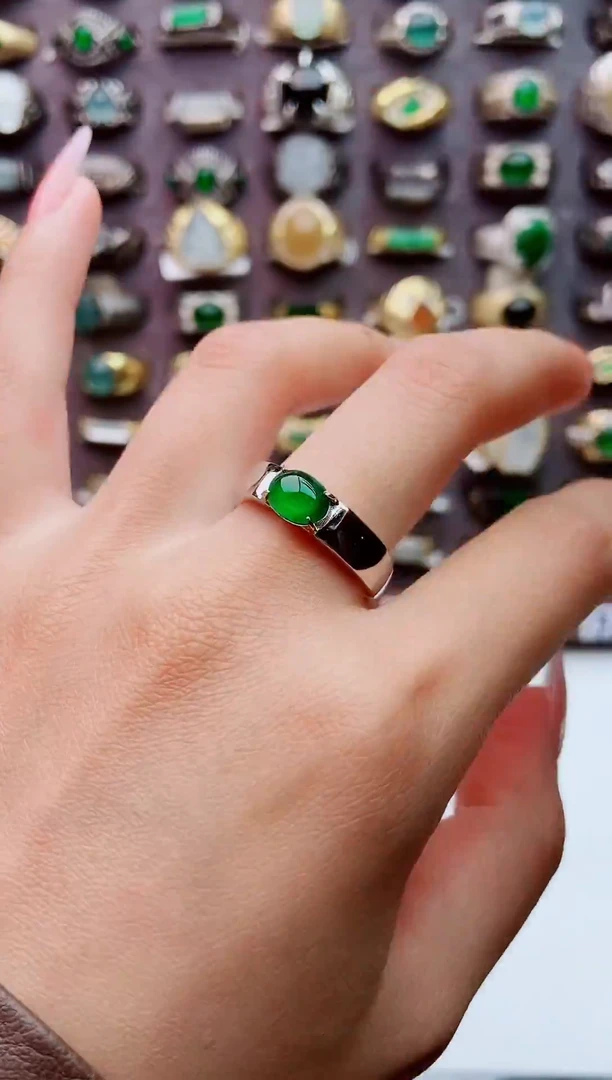 银S925镶嵌戒指翡翠天然翡翠男戒