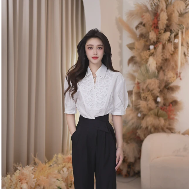 Basic House/百家好气质白色时尚衬衫百搭夏季法式B1335B5GS62