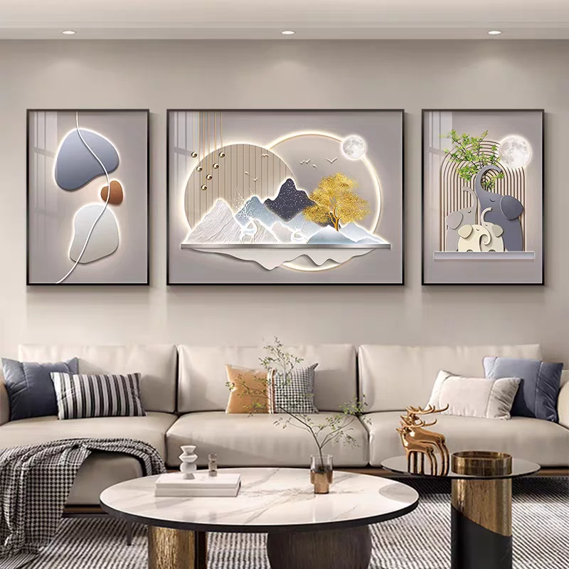 2025新款大气三联壁画轻奢高档客厅装饰画现代简约沙发背景墙挂画