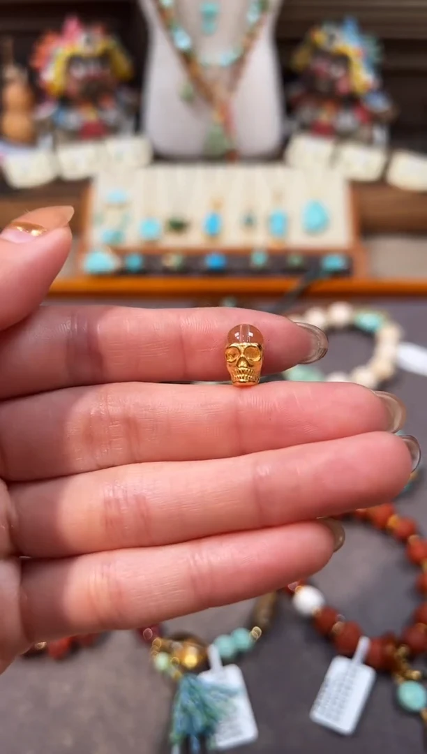 银S925镶嵌珠宝半成品水晶水晶配饰骷髅头