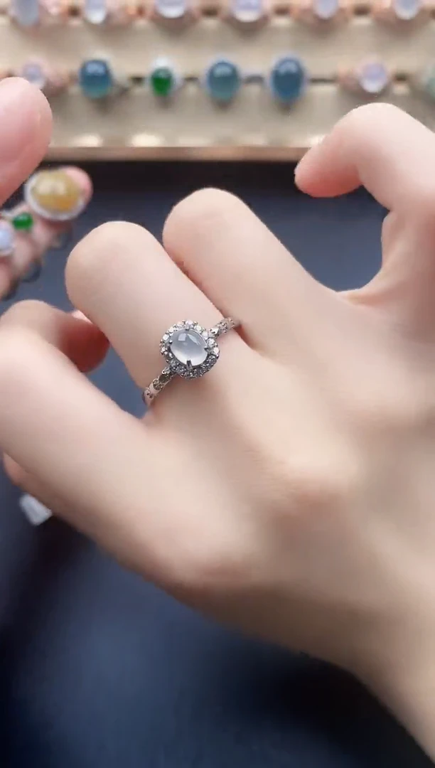 翡翠戒指银S925镶嵌一物一证一礼盒