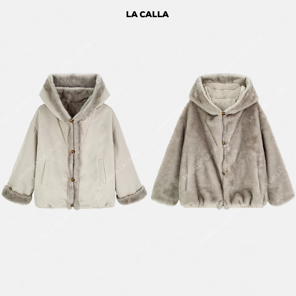 LA CALLA【高智风】双面银十字环保貂皮两穿外套WD25W52
