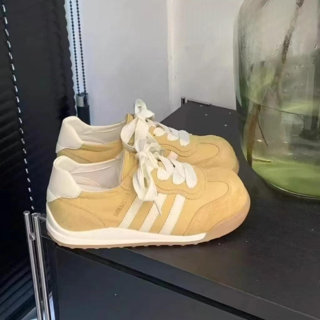 时尚拼色丑萌德训鞋女款2025春季新款软底百搭运动系带休闲阿甘鞋