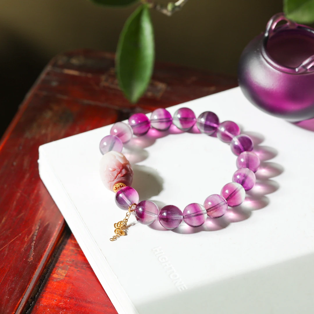 【意婵】天然高品紫萤石单圈18K金盐源手串-908987