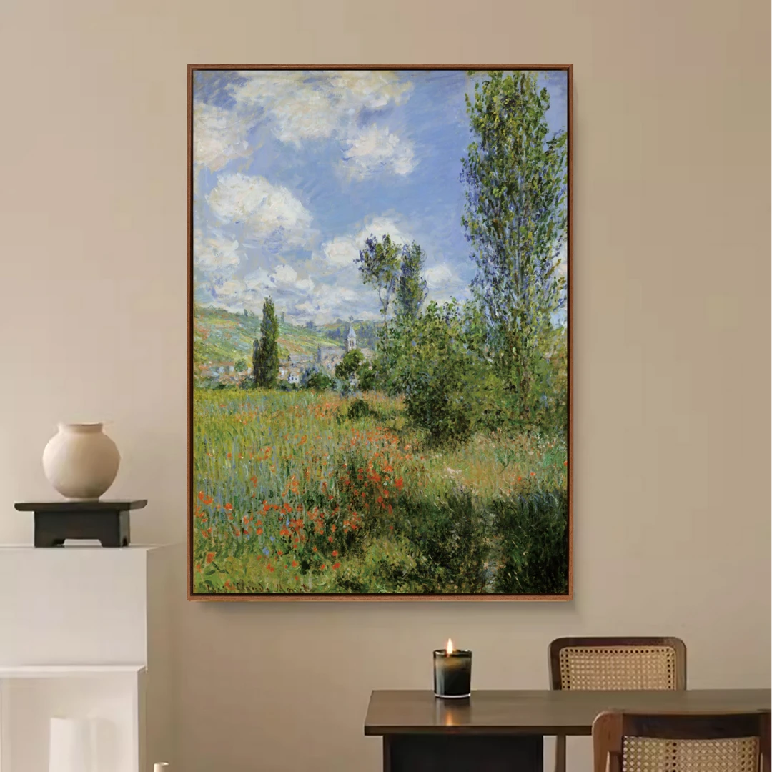 莫奈《亚嘉杜巡礼》现代客厅餐厅玄关装饰画 卧室实木框油画挂画