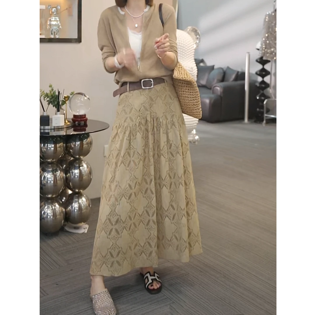 复古碎花半身裙女2025新款春夏休闲气质甜美高腰蛋糕a字大摆长裙