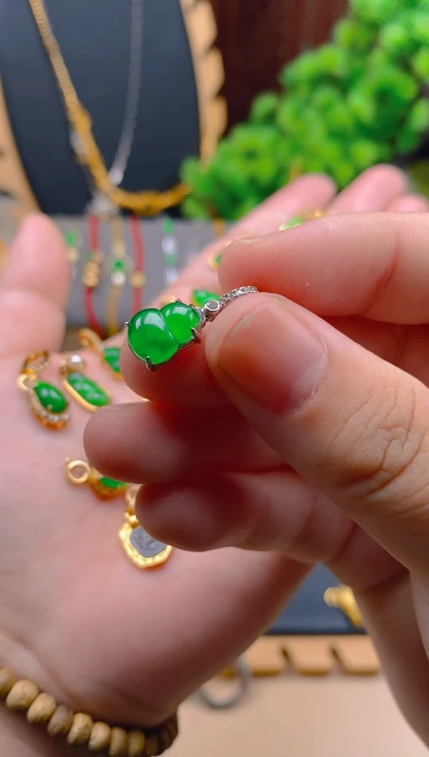 吊坠(不含链)银S925镶嵌翡翠银色大葫芦万能扣