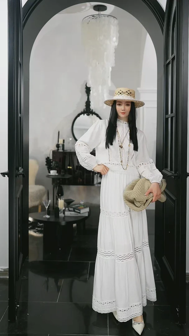 LUMI【LORD&VERA精选】复古显瘦长袖收腰长款波西米亚风法式套装