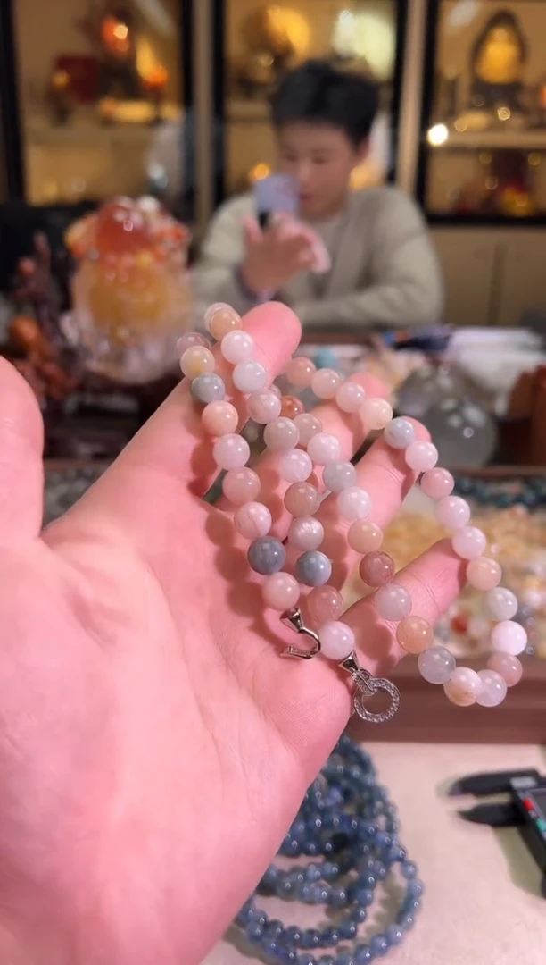 项链未镶嵌水晶9-10mm+莫兰迪彩兔毛项链（多样性发一）