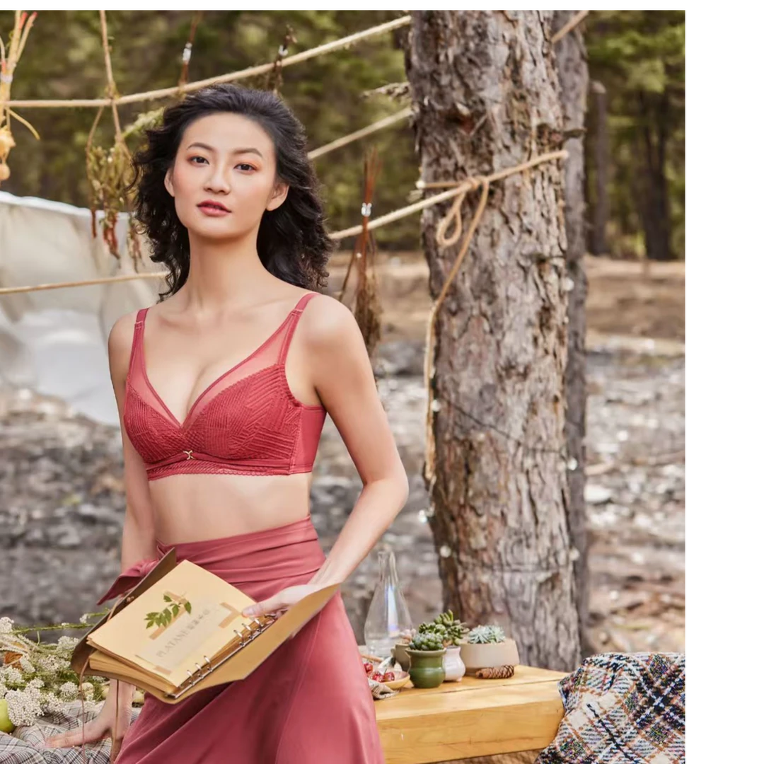 女士软钢圈超薄兔耳朵水晶杯文胸蕾丝透气法式