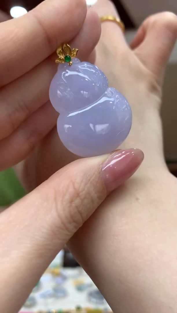 吊坠(不含链)18K金镶嵌翡翠葫芦