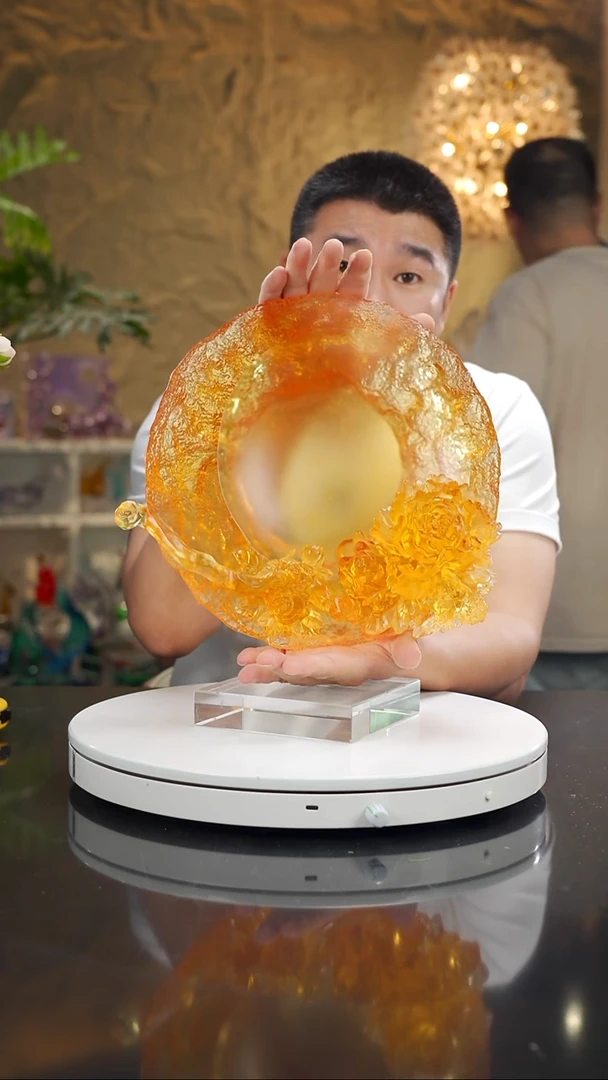 摆件福利设计款琥珀如意牡丹花果盘摆件