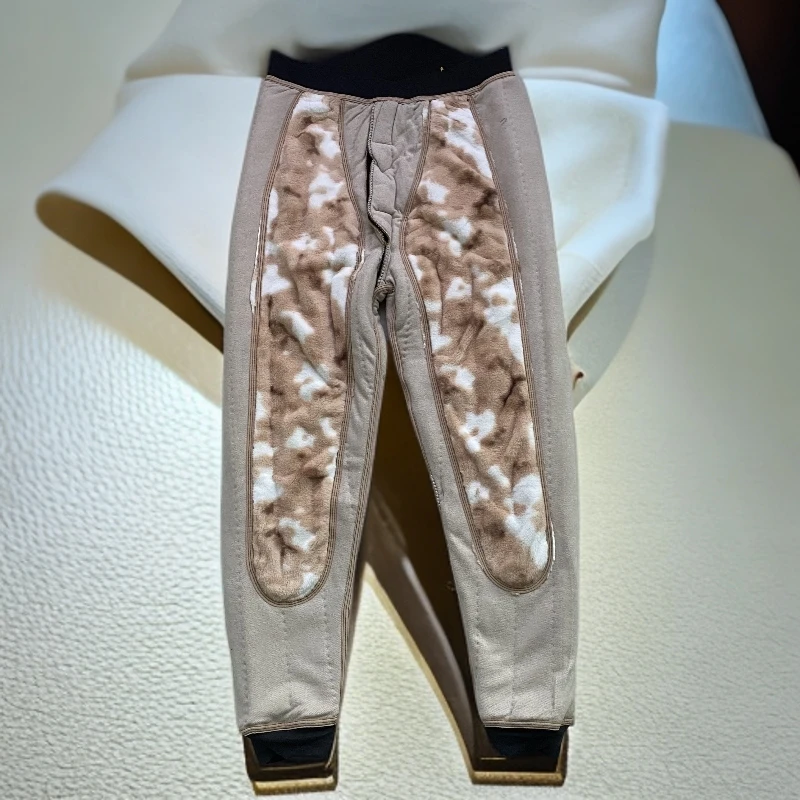 （豹纹护男棉裤）男士冬护腰护膝高腰仿兔毛保暖棉裤
